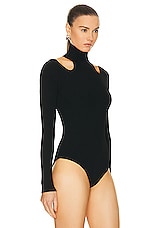 ALAÏA Cut Out Bodysuit Top in Noir ALA?A, view 3, click to view large image.