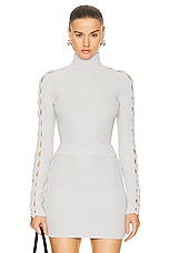 ALAÏA Long Sleeve Turtleneck Top in Gris Perle, view 1, click to view large image.