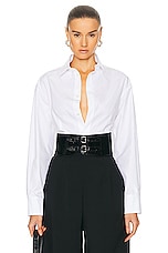 ALAÏA Button Up Bodysuit in Blanc, view 1, click to view large image.