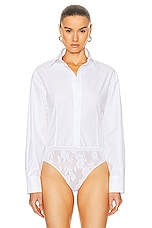 ALAÏA Button Up Bodysuit in Blanc, view 2, click to view large image.