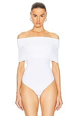 ALAÏA O-shoulder Bodysuit in Blanc, view 2, click to view large image.