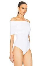 ALAÏA O-shoulder Bodysuit in Blanc, view 3, click to view large image.