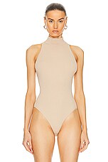 ALAÏA Halter Bodysuit in Camel Clair, view 2, click to view large image.