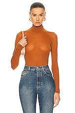 ALAÏA String Bodysuit in Cannelle, view 1, click to view large image.