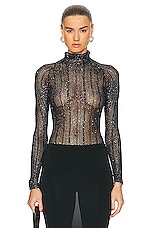 ALAÏA Sequin Bodysuit in Marine & Argent, view 1, click to view large image.