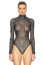 ALAÏA Sequin Bodysuit in Marine & Argent, view 2, click to view large image.