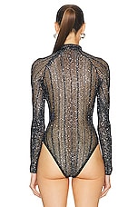 ALAÏA Sequin Bodysuit in Marine & Argent, view 4, click to view large image.