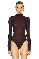 ALAÏA High Neck Bodysuit in Bordeaux, view 2, click to view large image.