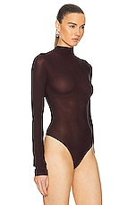 ALAÏA High Neck Bodysuit in Bordeaux, view 3, click to view large image.