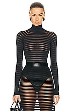 ALAÏA Striped Highneck Bodysuit in Noir ALA?A, view 1, click to view large image.