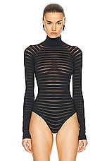 ALAÏA Striped Highneck Bodysuit in Noir ALA?A, view 2, click to view large image.