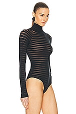 ALAÏA Striped Highneck Bodysuit in Noir ALA?A, view 3, click to view large image.