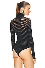 ALAÏA Striped Highneck Bodysuit in Noir ALA?A, view 4, click to view large image.