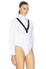 ALAÏA Suspender Culotte Bodysuit in Blanc, view 2, click to view large image.