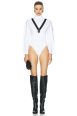 ALAÏA Suspender Culotte Bodysuit in Blanc, view 4, click to view large image.