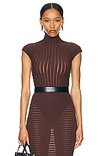 ALAÏA Striped T-shirt Bodysuit in Chocolat, view 1, click to view large image.