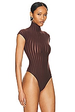 ALAÏA Striped T-shirt Bodysuit in Chocolat, view 3, click to view large image.