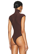ALAÏA Striped T-shirt Bodysuit in Chocolat, view 4, click to view large image.