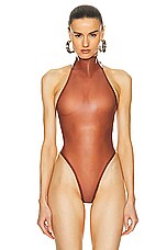 ALAÏA Halter Neck Bodysuit in Rose, view 2, click to view large image.