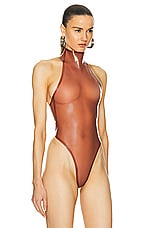 ALAÏA Halter Neck Bodysuit in Rose, view 3, click to view large image.