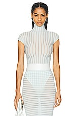 ALAÏA Striped T-shirt Bodysuit in Menthe, view 1, click to view large image.