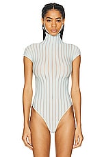 ALAÏA Striped T-shirt Bodysuit in Menthe, view 2, click to view large image.