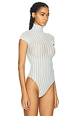 ALAÏA Striped T-shirt Bodysuit in Menthe, view 3, click to view large image.