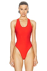 ALAÏA Crossback Bodysuit in Rouge Vif, view 2, click to view large image.