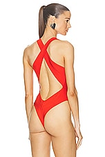 ALAÏA Crossback Bodysuit in Rouge Vif, view 4, click to view large image.