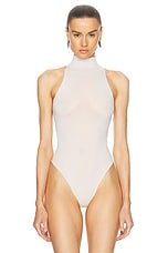 ALAÏA High Neck Bodysuit in Blanc, view 2, click to view large image.