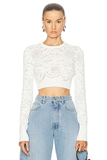 ALAÏA Long Sleeve Cropped Top in Blanc, view 1, click to view large image.