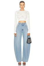 ALAÏA Long Sleeve Cropped Top in Blanc, view 4, click to view large image.