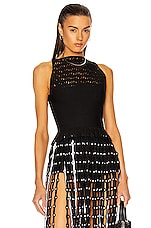 ALAÏA Knit Lace Sleeveless Top in Noir, view 1, click to view large image.
