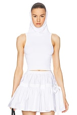 ALAÏA Crop Hooded Tank Top in Blanc, view 1, click to view large image.
