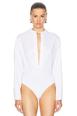 ALAÏA Long Sleeve Bodysuit in Blanc, view 2, click to view large image.