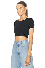 ALAÏA Cropped T-shirt in Noir, view 3, click to view large image.