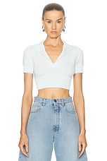 ALAÏA Cropped Polo Top in Mint, view 1, click to view large image.