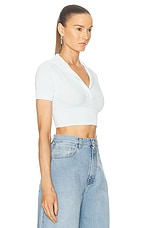 ALAÏA Cropped Polo Top in Mint, view 2, click to view large image.