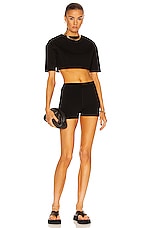 ALAÏA Viscose Short Sleeve Top in Noir, view 4, click to view large image.