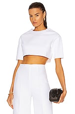 ALAÏA Viscose Short Sleeve Top in Blanc, view 1, click to view large image.