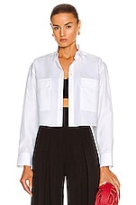 ALAÏA Cotton Poplin Long Sleeve Top in Blanc, view 1, click to view large image.