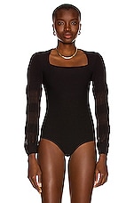 ALAÏA Square Open Neck Fitted Bodysuit in Noir, view 2, click to view large image.