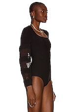 ALAÏA Square Open Neck Fitted Bodysuit in Noir, view 3, click to view large image.