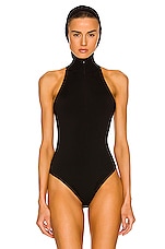 ALAÏA Hooded Bodysuit in Noir, view 3, click to view large image.