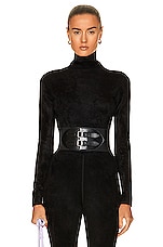 ALAÏA Velvet Bodysuit in Noir, view 1, click to view large image.