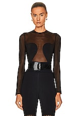 ALAÏA Sheer Bodysuit in Noir, view 1, click to view large image.