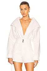 ALAÏA Denim Bodysuit in Blanc, view 1, click to view large image.