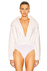 ALAÏA Denim Bodysuit in Blanc, view 2, click to view large image.