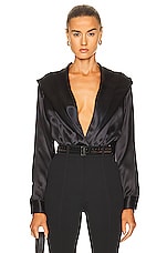 ALAÏA Hooded Bodysuit in Noir, view 1, click to view large image.