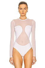 ALAÏA Sheer Bodysuit in Blanc, view 2, click to view large image.